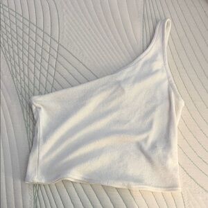 Terry Cloth White One-Shoulder Top